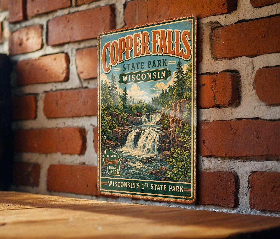 Copper Falls State Park Wisconsin Vintage Style Metal Sign, Northern Wisconsin Nature Landmark Wall Decor, Park Souvenir Gift — photo 3