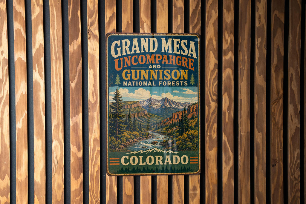 Vintage Grand Mesa Uncompahgre & Gunnison National Forest Metal Sign Colorado Outdoor Recreation Cabin Decor — photo 2