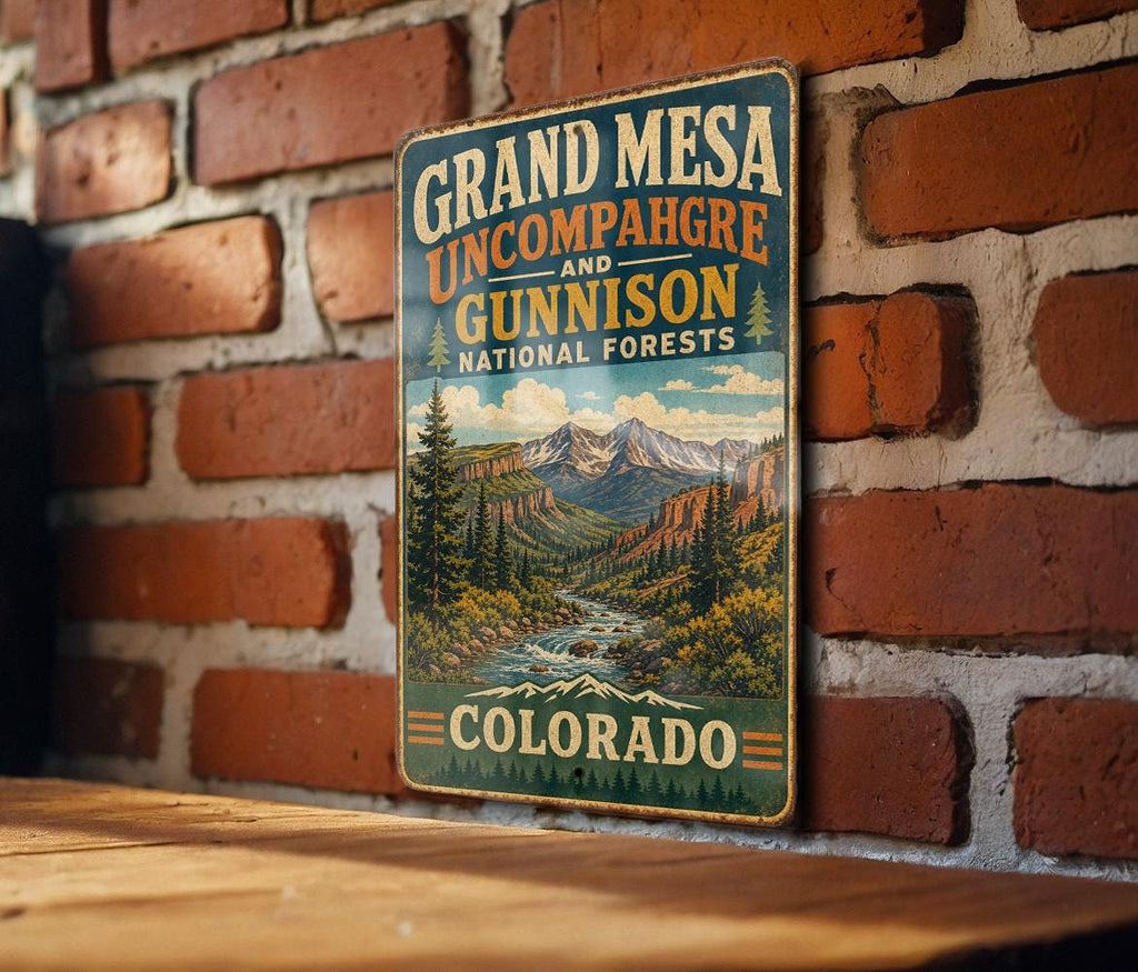 Vintage Grand Mesa Uncompahgre & Gunnison National Forest Metal Sign Colorado Outdoor Recreation Cabin Decor — photo 3