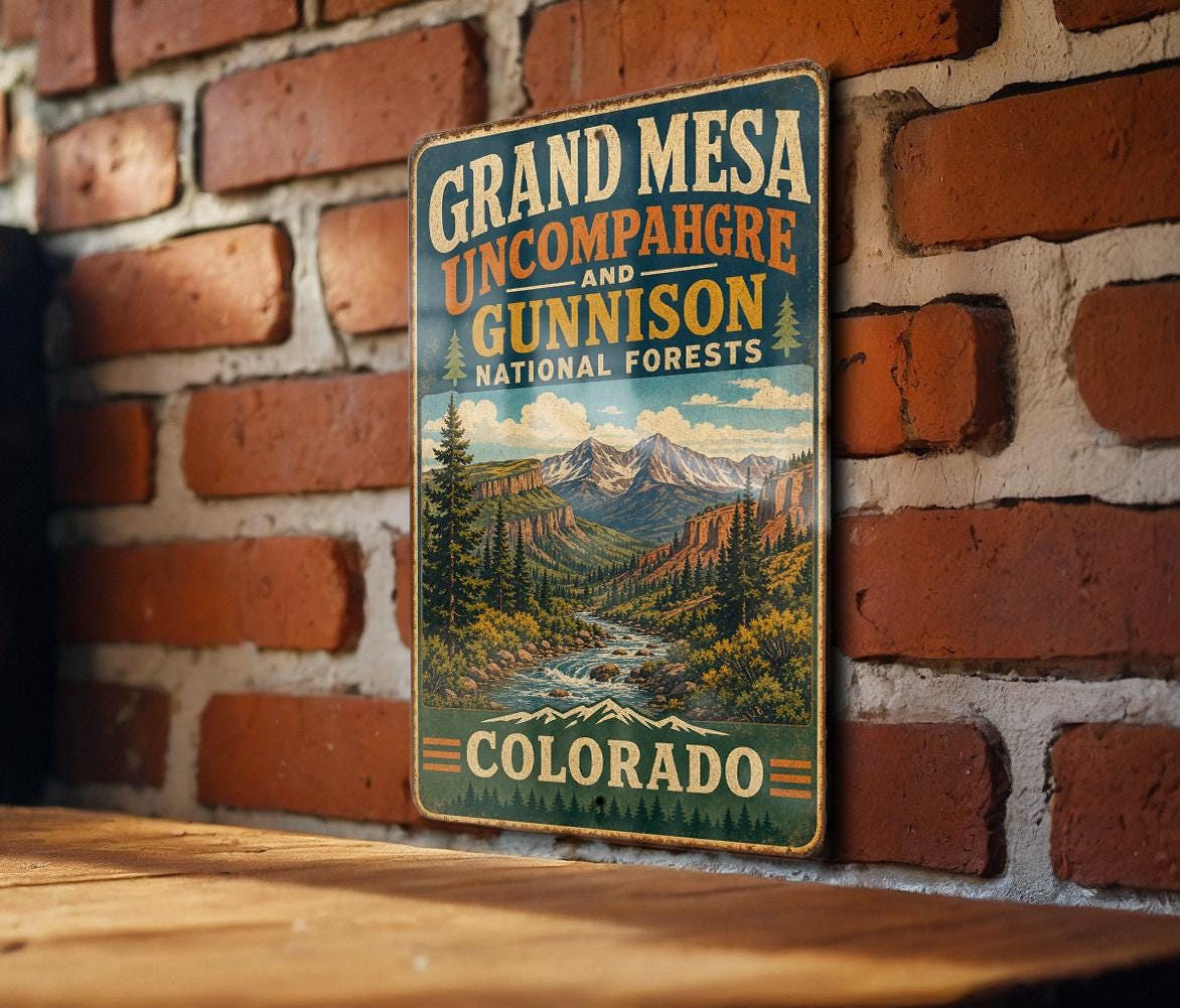 Vintage Grand Mesa Uncompahgre & Gunnison National Forest Metal Sign Colorado Outdoor Recreation Cabin Decor — photo 3