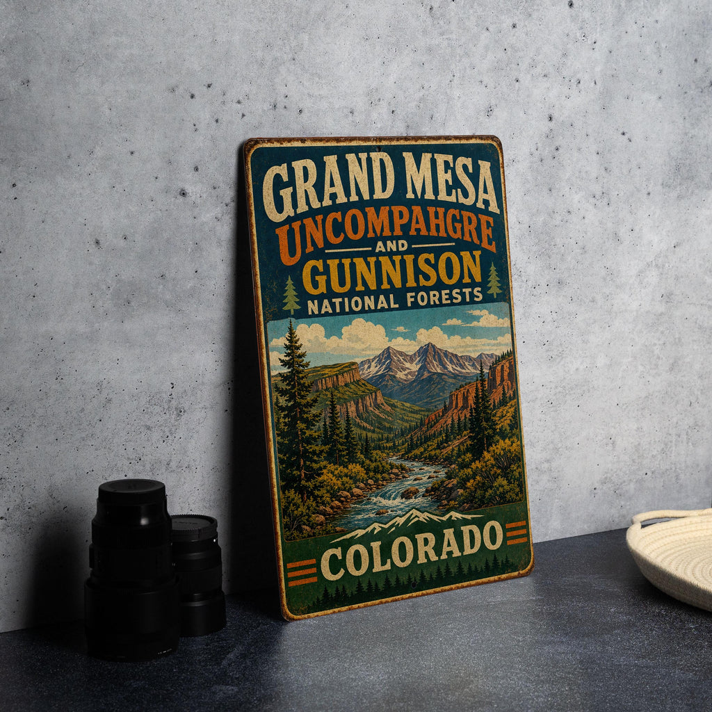 Vintage Grand Mesa Uncompahgre & Gunnison National Forest Metal Sign Colorado Outdoor Recreation Cabin Decor — photo 4