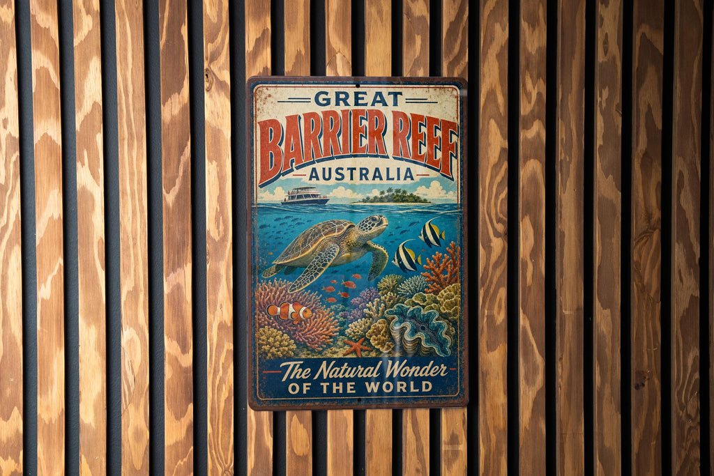 Great Barrier Reef Australia Vintage Style Metal Sign, Queensland Coral Reef Travel Souvenir Wall Decor, Coastal Ocean Landmark Sign — photo 3