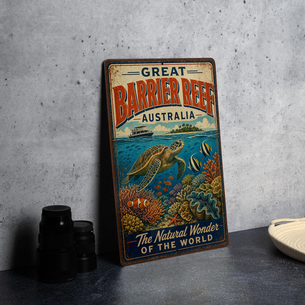 Great Barrier Reef Australia Vintage Style Metal Sign, Queensland Coral Reef Travel Souvenir Wall Decor, Coastal Ocean Landmark Sign — photo 4