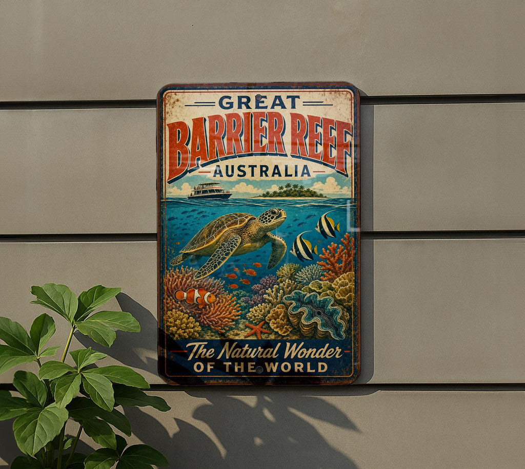 Great Barrier Reef Australia Vintage Style Metal Sign, Queensland Coral Reef Travel Souvenir Wall Decor, Coastal Ocean Landmark Sign — photo 5