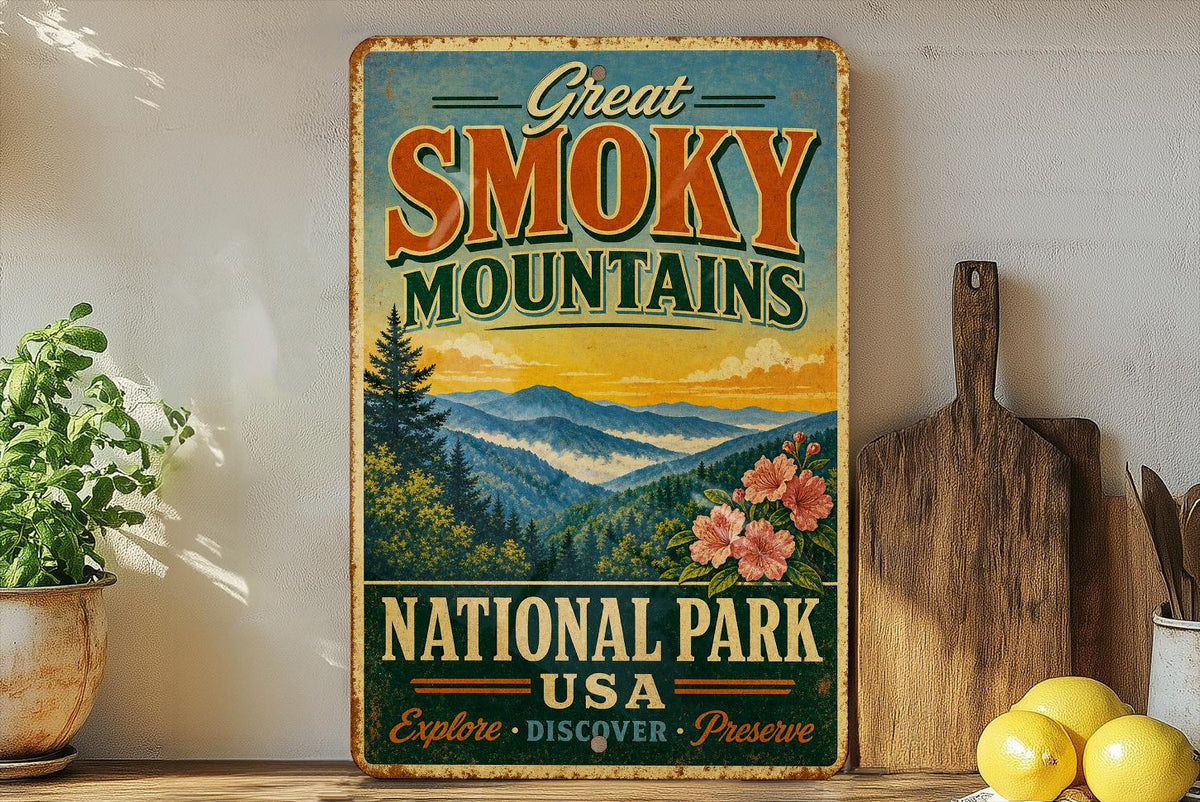 Vintage Great Smoky Mountains National Park USA Metal Sign, Tennessee North Carolina Mountain Park Souvenir Wall Decor — photo 1