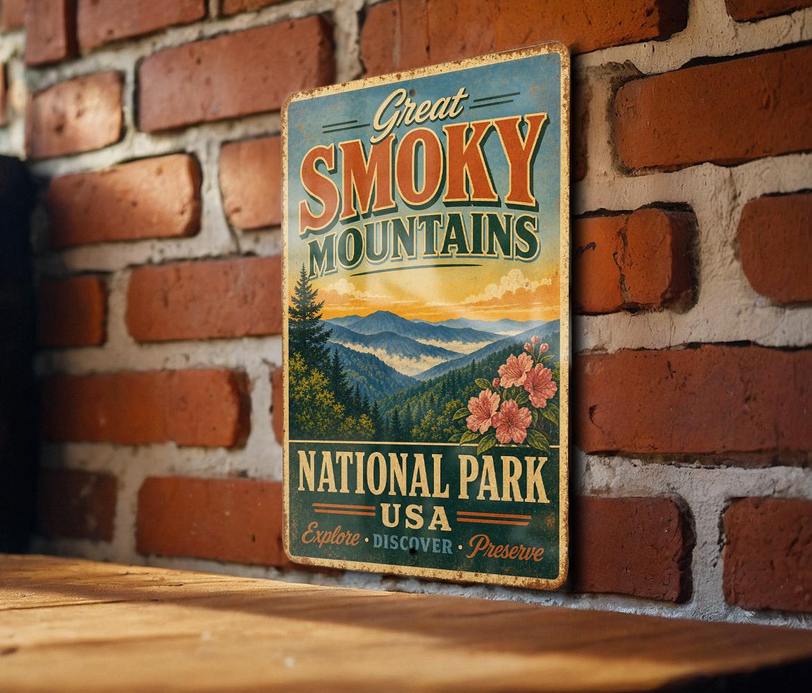 Vintage Great Smoky Mountains National Park USA Metal Sign, Tennessee North Carolina Mountain Park Souvenir Wall Decor — photo 3