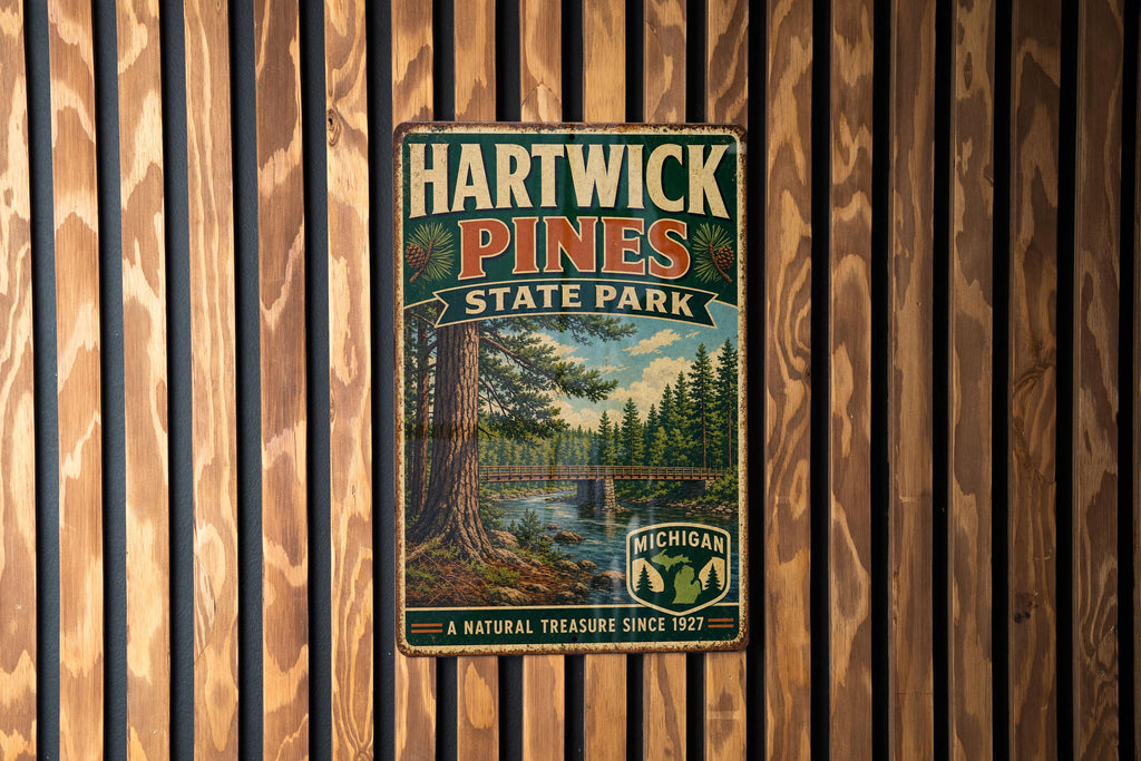 Hartwick Pines State Park Michigan Vintage Style Metal Sign, Northern Michigan Park Decor, Camping Cabin Wall Sign — photo 3