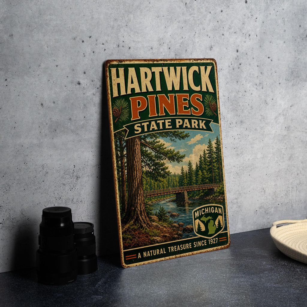 Hartwick Pines State Park Michigan Vintage Style Metal Sign, Northern Michigan Park Decor, Camping Cabin Wall Sign — photo 4