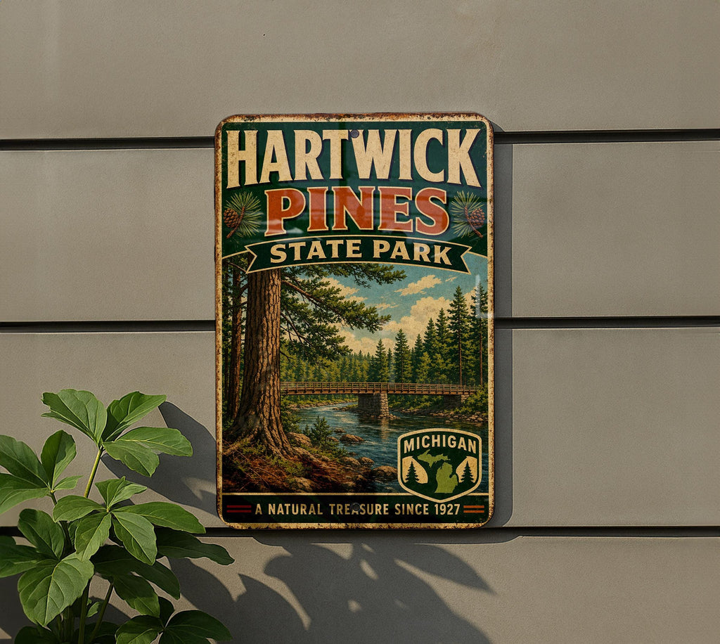 Hartwick Pines State Park Michigan Vintage Style Metal Sign, Northern Michigan Park Decor, Camping Cabin Wall Sign — photo 5