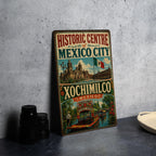 Historic Centre of Mexico City & Xochimilco Mexico Vintage Metal Sign, UNESCO World Heritage Landmark Decor, Mexico Travel Souvenir Sign — photo 4