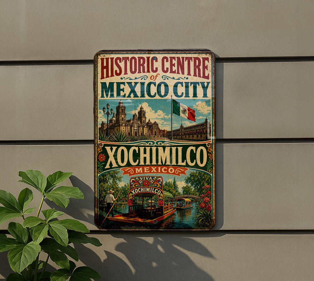 Historic Centre of Mexico City & Xochimilco Mexico Vintage Metal Sign, UNESCO World Heritage Landmark Decor, Mexico Travel Souvenir Sign — photo 5