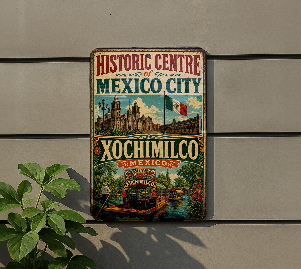Historic Centre of Mexico City & Xochimilco Mexico Vintage Metal Sign, UNESCO World Heritage Landmark Decor, Mexico Travel Souvenir Sign — photo 5