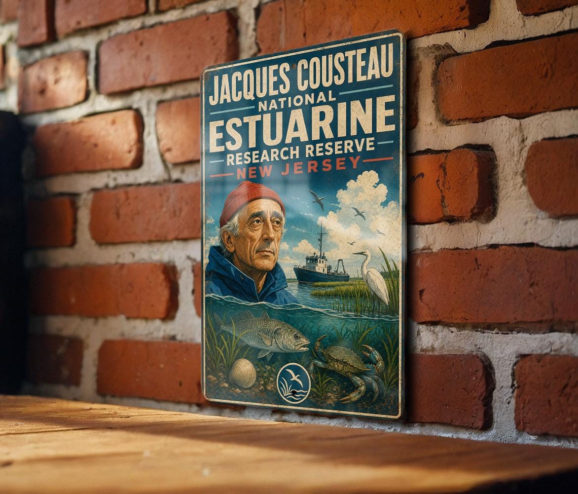 Jacques Cousteau National Estuarine Research Reserve Vintage Style Metal Sign Coastal Nature Conservation Decor Plaque — photo 1