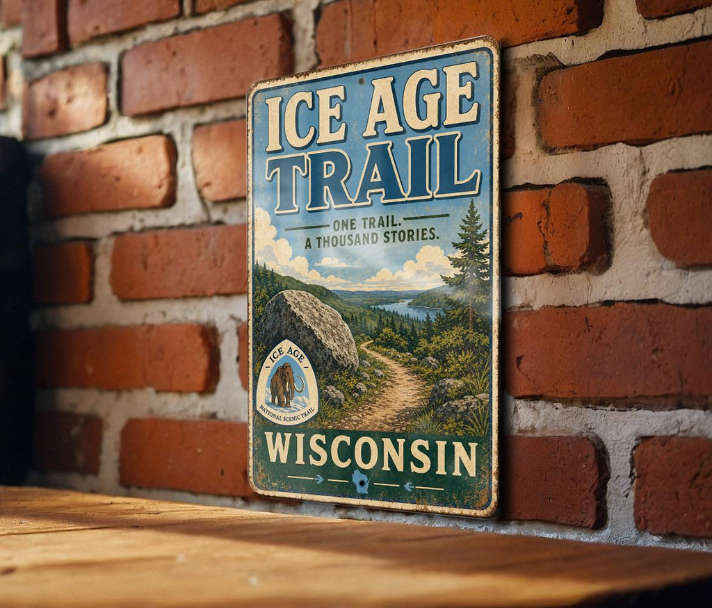 Ice Age Trail Wisconsin Vintage Style Metal Sign, Hiking Trail Decor, Outdoor Adventure Wall Sign, Wisconsin Souvenir Gift — photo 1