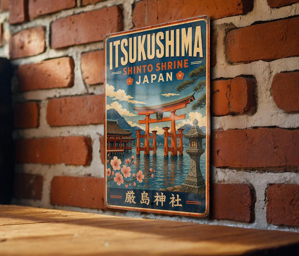 Itsukushima Shinto Shrine Japan Vintage Style Metal Sign, Miyajima Floating Torii Gate Decor, Japanese Landmark Wall Plaque — photo 2