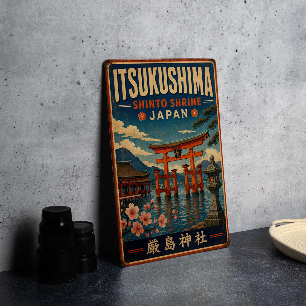 Itsukushima Shinto Shrine Japan Vintage Style Metal Sign, Miyajima Floating Torii Gate Decor, Japanese Landmark Wall Plaque — photo 4