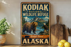 Kodiak National Wildlife Refuge Alaska Vintage Style Metal Sign, Kodiak Island Wildlife Decor, Rustic Cabin Lodge Wall Sign — photo 1