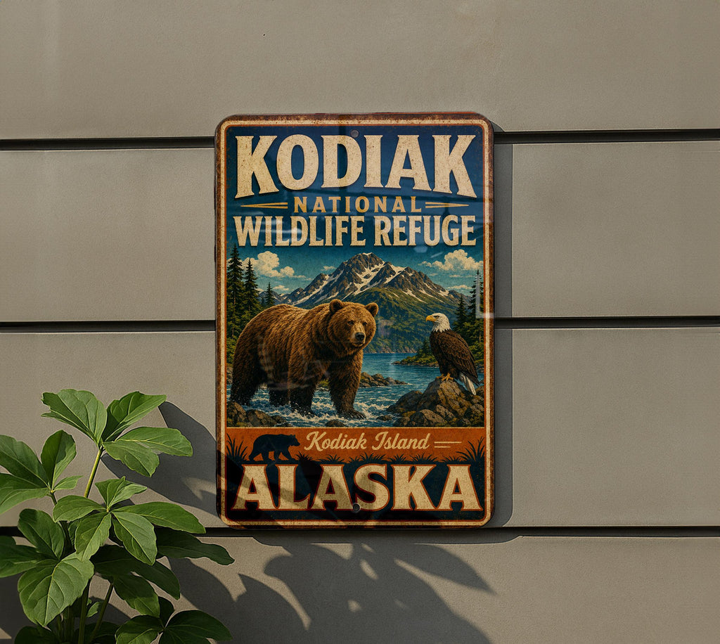 Kodiak National Wildlife Refuge Alaska Vintage Style Metal Sign, Kodiak Island Wildlife Decor, Rustic Cabin Lodge Wall Sign — photo 5