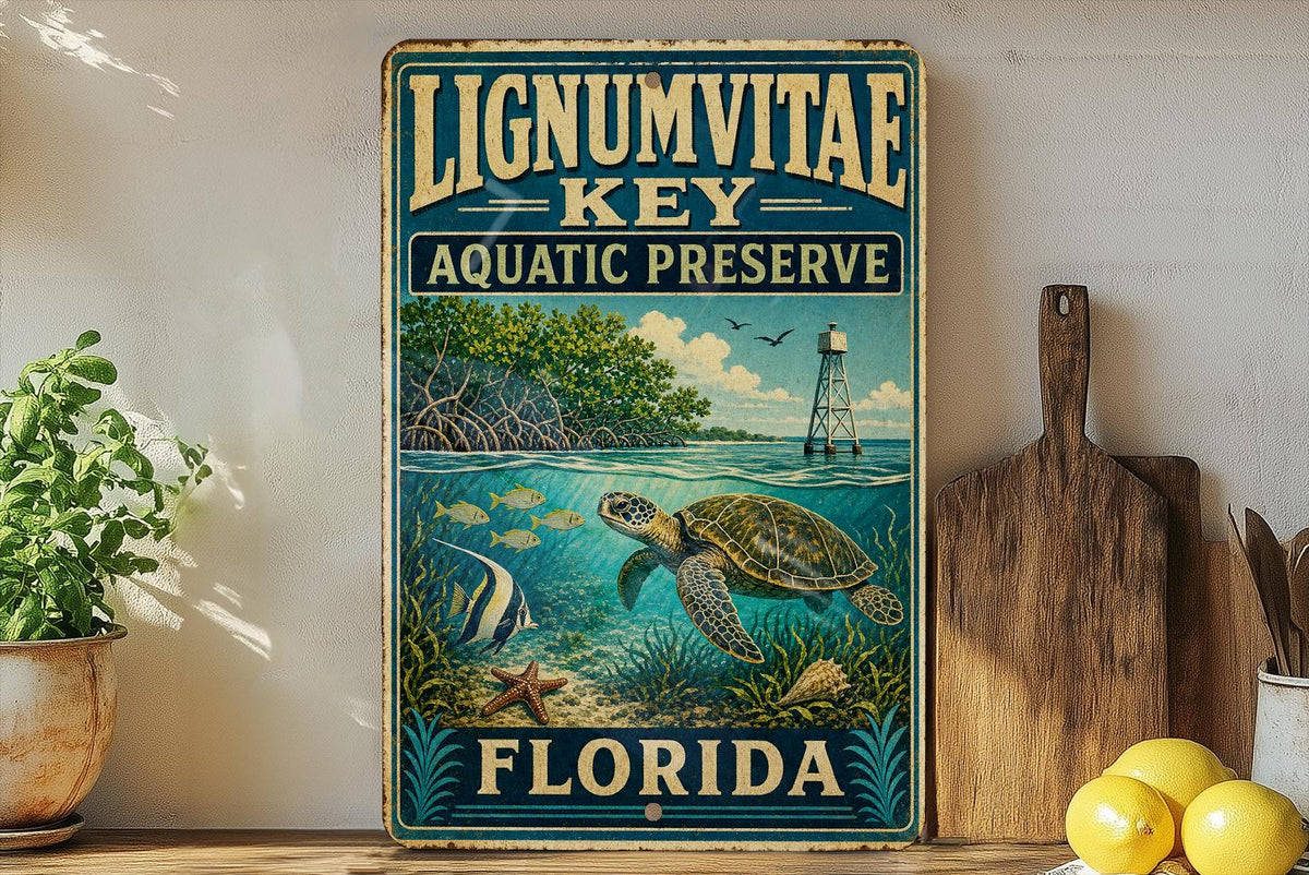 Lignumvitae Key Aquatic Preserve Florida Vintage Style Metal Sign, Florida Keys Nature Reserve Decor, Coastal Wildlife Sign — photo 1