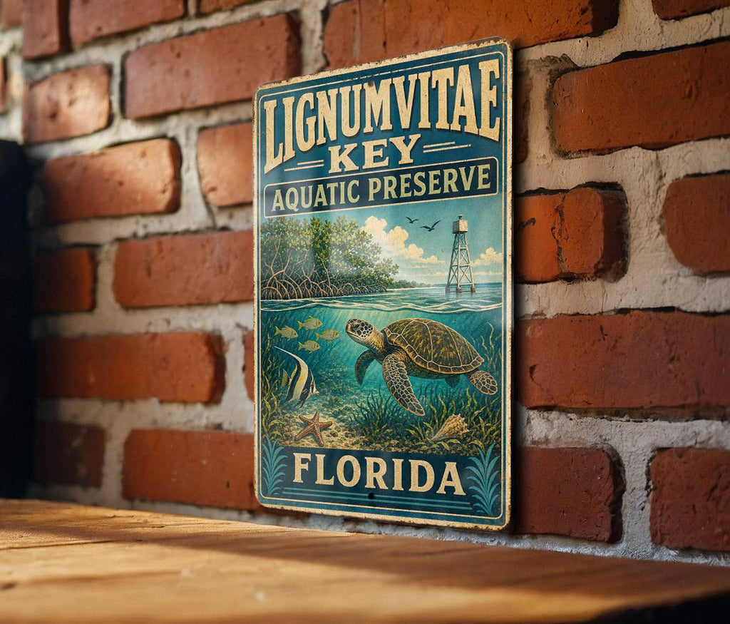 Lignumvitae Key Aquatic Preserve Florida Vintage Style Metal Sign, Florida Keys Nature Reserve Decor, Coastal Wildlife Sign — photo 3