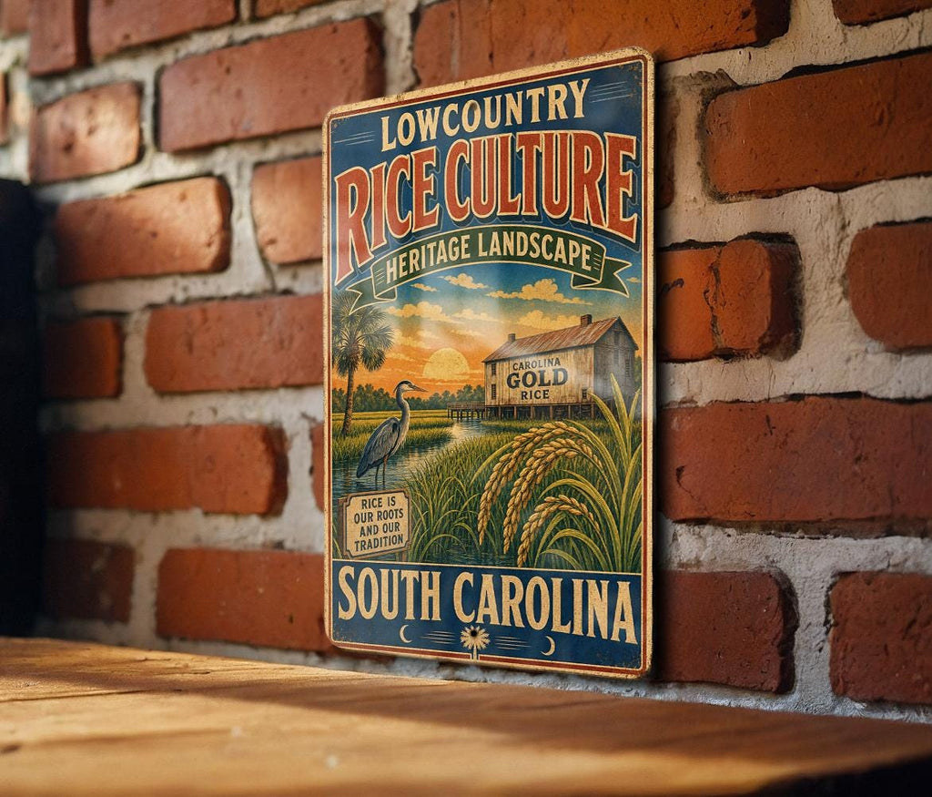 Lowcountry Rice Culture Heritage Landscape Metal Sign, South Carolina Coastal Rice Fields History Decor, Vintage Style Wall Sign — photo 2