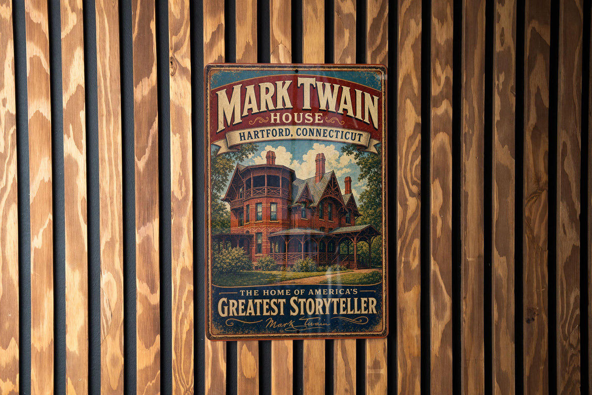 Mark Twain House Connecticut Vintage Style Metal Sign, Hartford Literary Landmark Home Decor, Historic House Plaque — photo 1