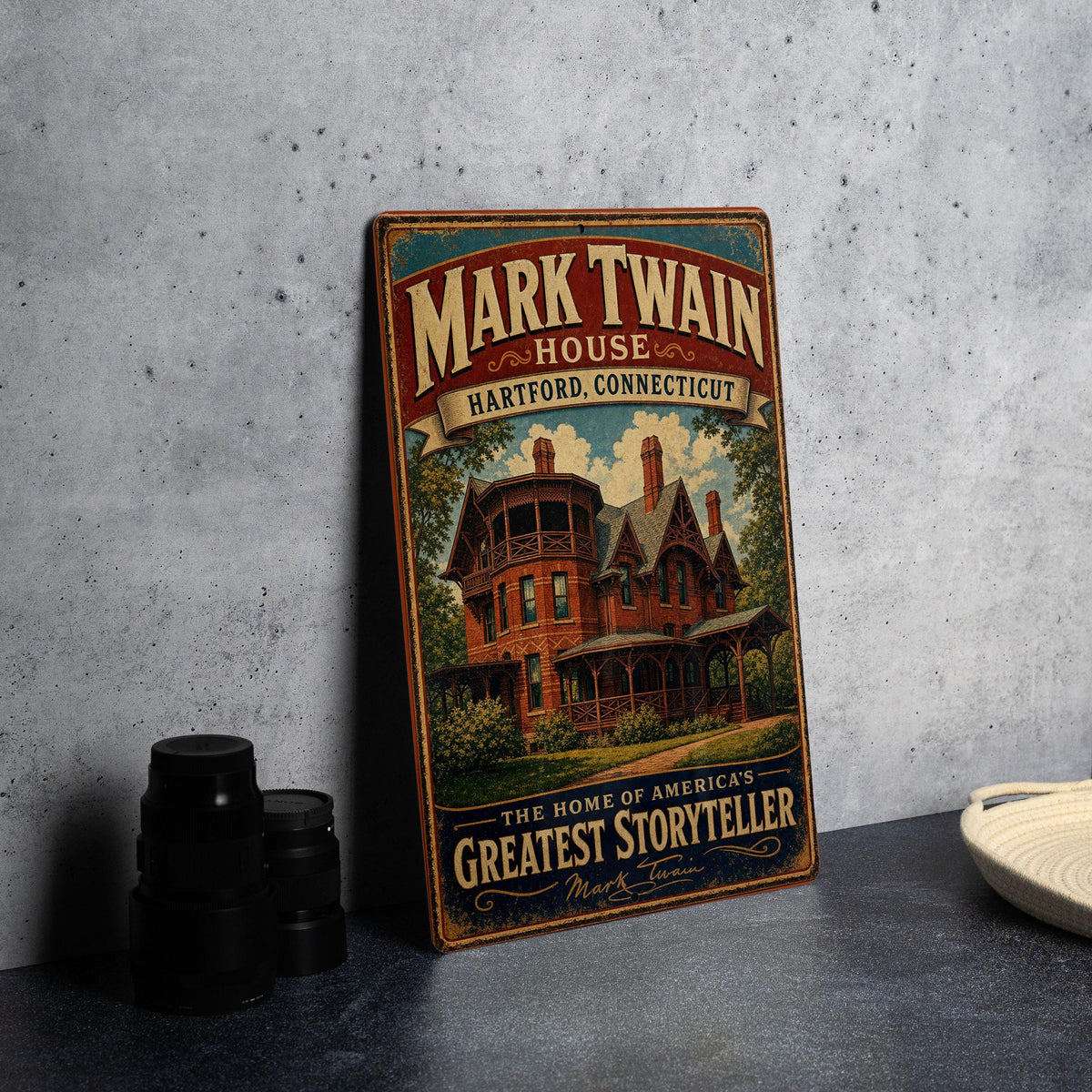 Mark Twain House Connecticut Vintage Style Metal Sign, Hartford Literary Landmark Home Decor, Historic House Plaque — photo 4