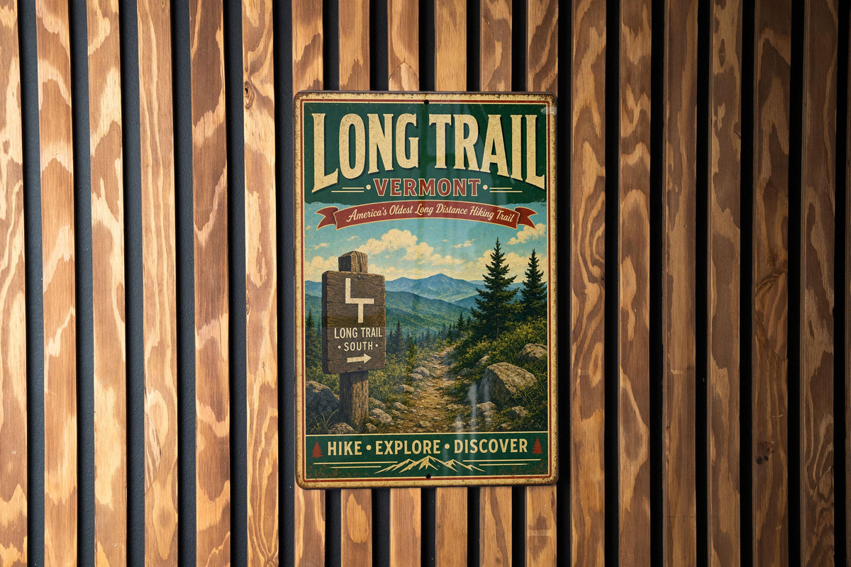 Long Trail Vermont Vintage Style Metal Sign, Green Mountain State Hiking Trail Decor, Rustic Cabin Wall Plaque — photo 2