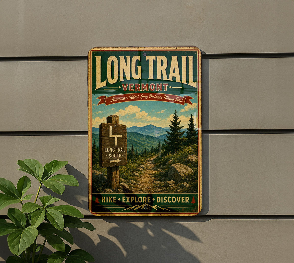 Long Trail Vermont Vintage Style Metal Sign, Green Mountain State Hiking Trail Decor, Rustic Cabin Wall Plaque — photo 5