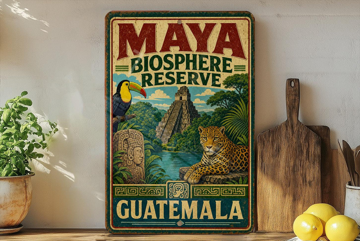 Maya Biosphere Reserve Guatemala Vintage Metal Sign, Peten Rainforest Nature Preserve Souvenir Wall Decor — photo 1
