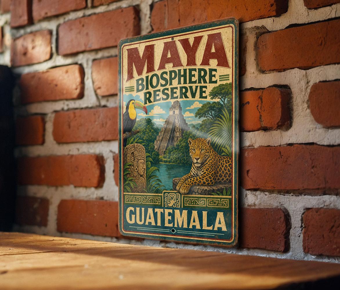 Maya Biosphere Reserve Guatemala Vintage Metal Sign, Peten Rainforest Nature Preserve Souvenir Wall Decor — photo 2