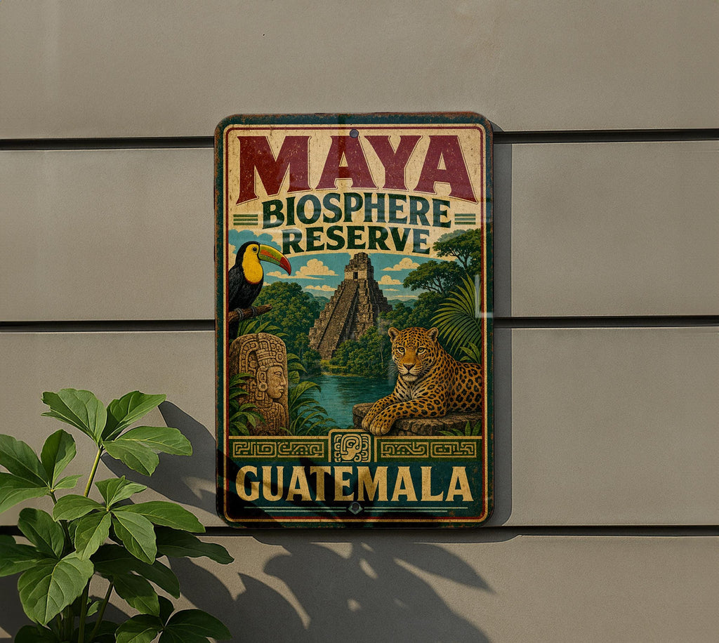 Maya Biosphere Reserve Guatemala Vintage Metal Sign, Peten Rainforest Nature Preserve Souvenir Wall Decor — photo 5