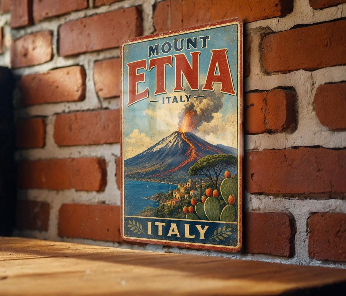 Mount Etna Italy Vintage Style Metal Sign, Sicily Volcano Travel Souvenir Decor, Italian Landmark Wall Sign, Rustic Home Bar Decor — photo 3