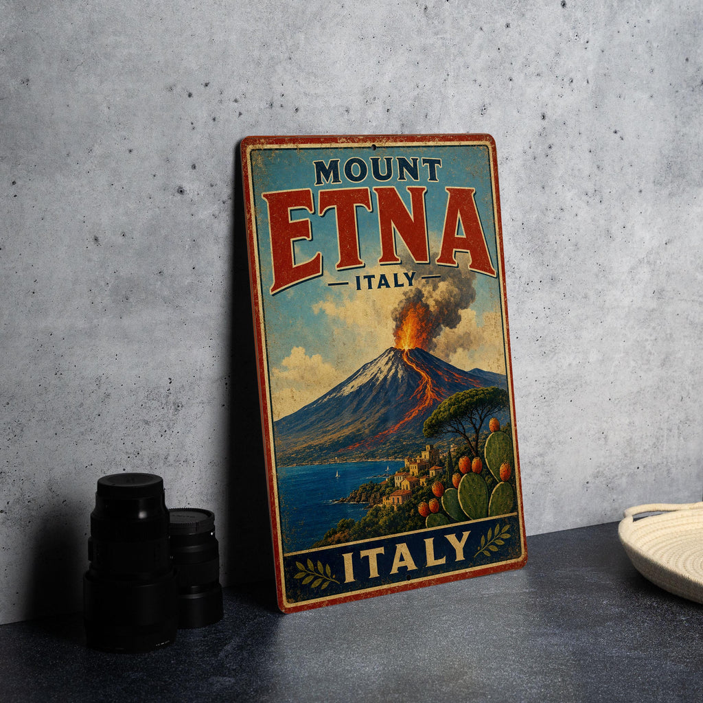 Mount Etna Italy Vintage Style Metal Sign, Sicily Volcano Travel Souvenir Decor, Italian Landmark Wall Sign, Rustic Home Bar Decor — photo 4