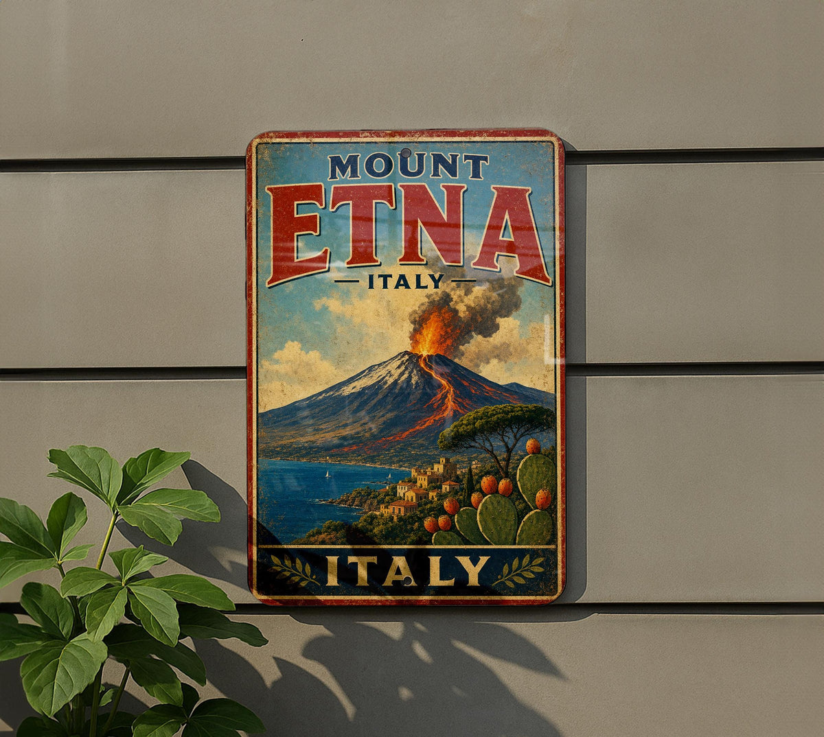 Mount Etna Italy Vintage Style Metal Sign, Sicily Volcano Travel Souvenir Decor, Italian Landmark Wall Sign, Rustic Home Bar Decor — photo 5