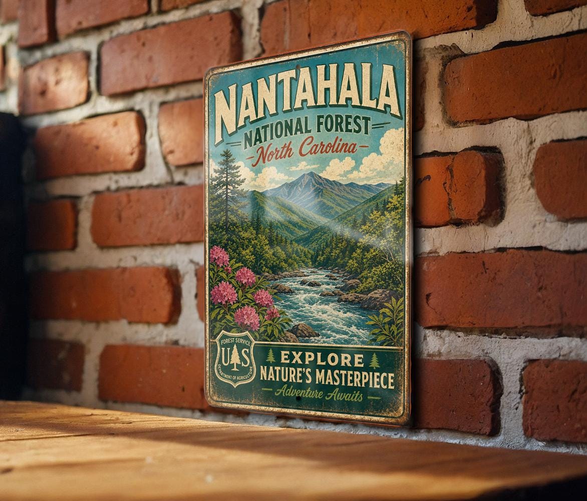 Nantahala National Forest North Carolina Vintage Style Metal Sign, Outdoor Adventure Cabin Decor, Mountain Hiking Gift — photo 3