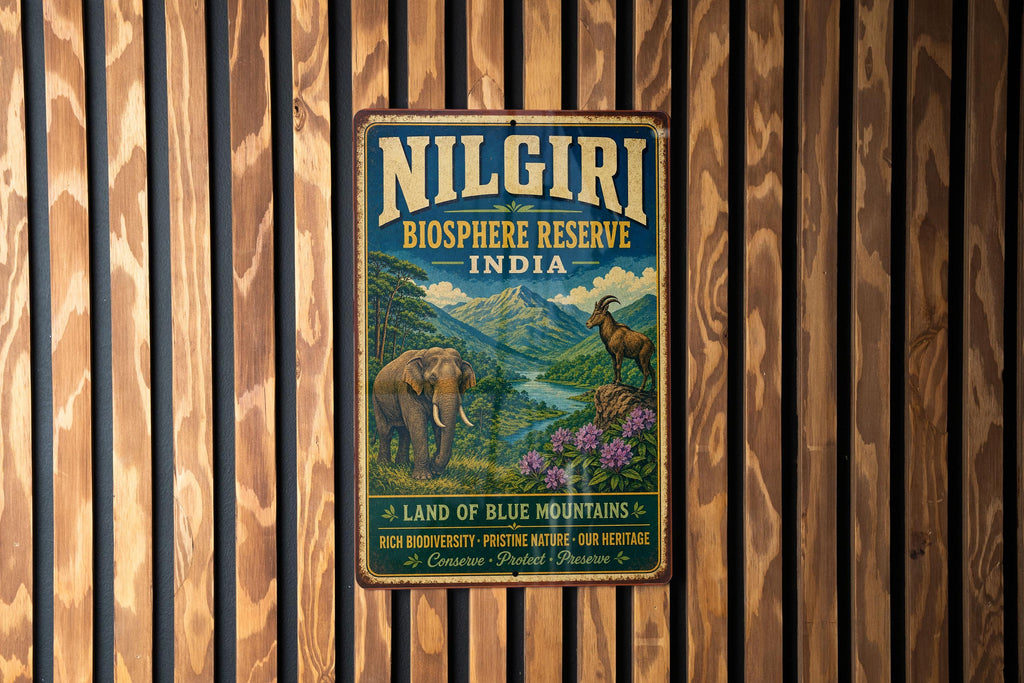 Nilgiri Biosphere Reserve India Vintage Style Metal Sign, Tamil Nadu Kerala Karnataka Wildlife Nature Reserve Decor — photo 3
