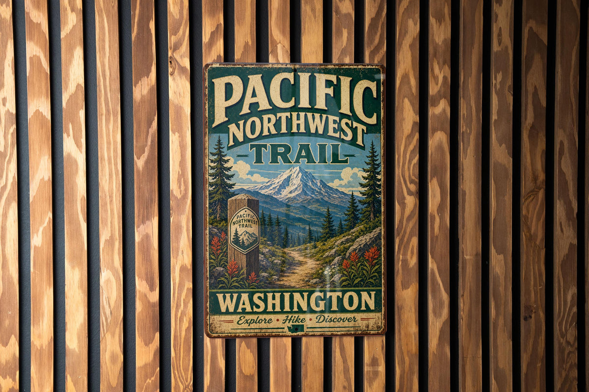 Pacific Northwest Trail Washington Vintage Style Metal Sign, Hiking Trail Decor, Outdoor Adventure Cabin Wall Sign — photo 2
