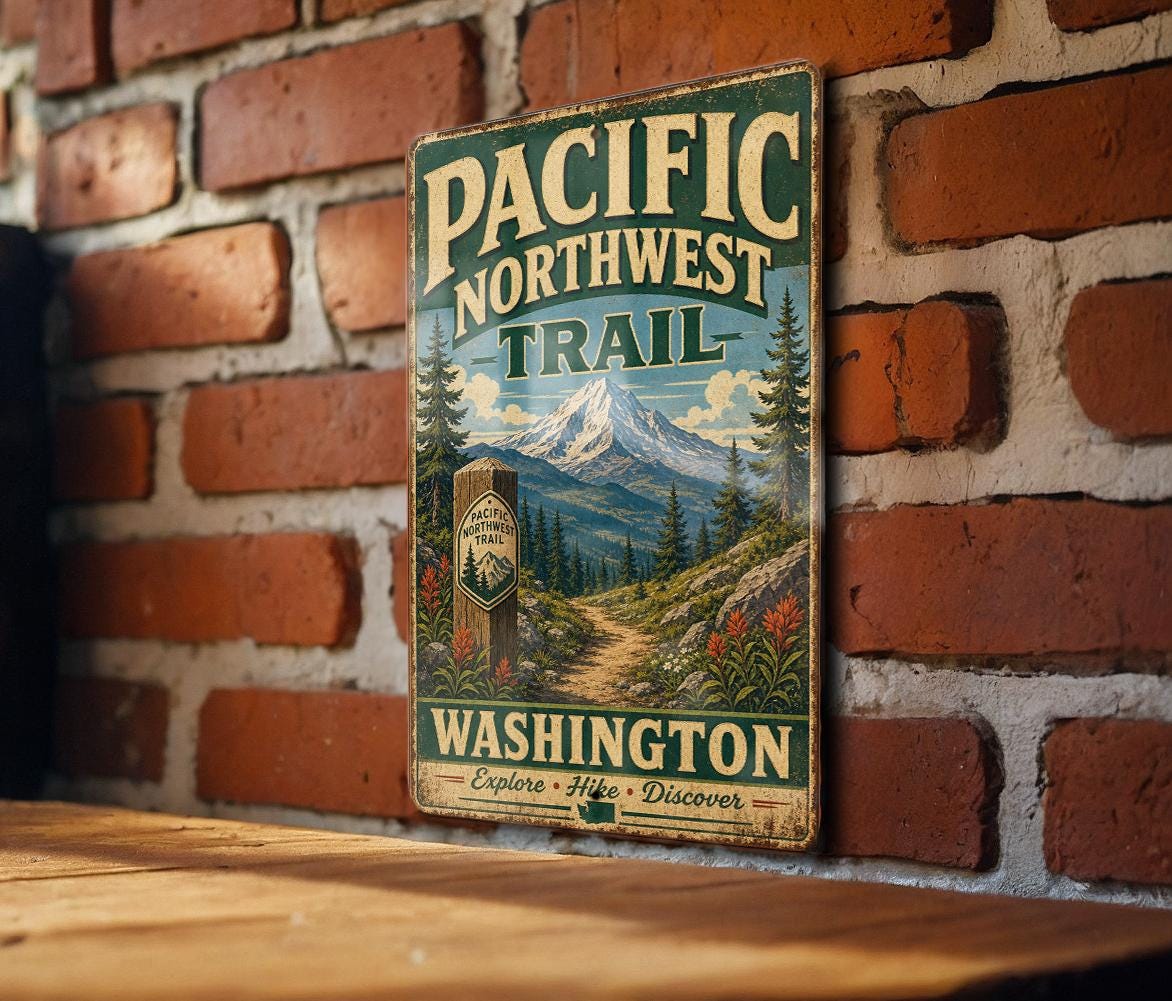 Pacific Northwest Trail Washington Vintage Style Metal Sign, Hiking Trail Decor, Outdoor Adventure Cabin Wall Sign — photo 3