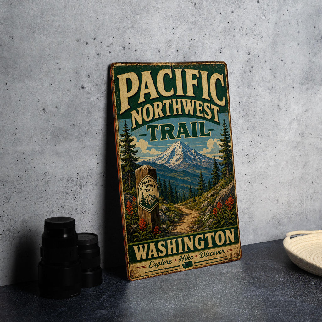 Pacific Northwest Trail Washington Vintage Style Metal Sign, Hiking Trail Decor, Outdoor Adventure Cabin Wall Sign — photo 4