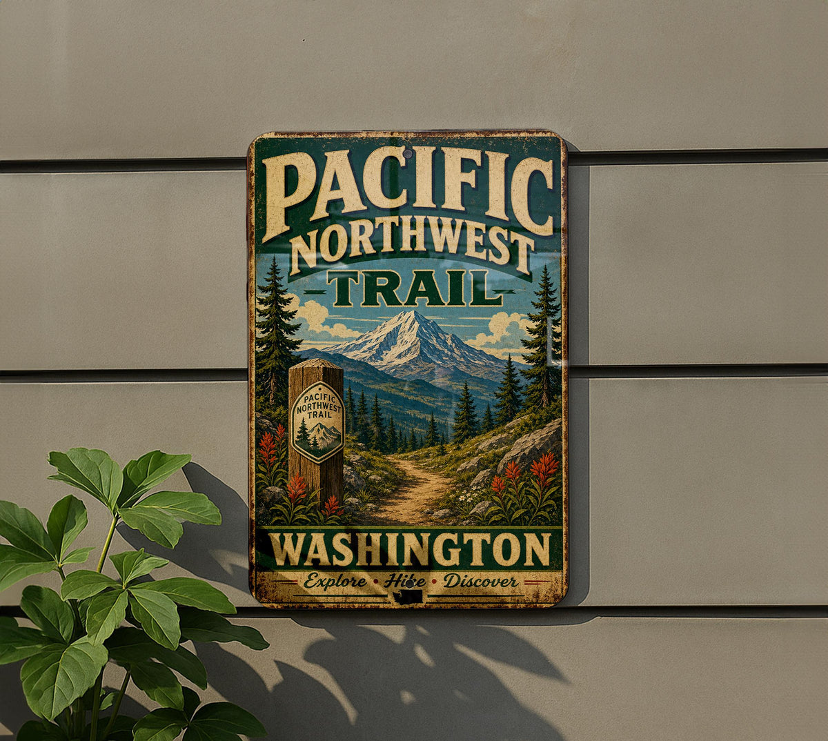 Pacific Northwest Trail Washington Vintage Style Metal Sign, Hiking Trail Decor, Outdoor Adventure Cabin Wall Sign — photo 5