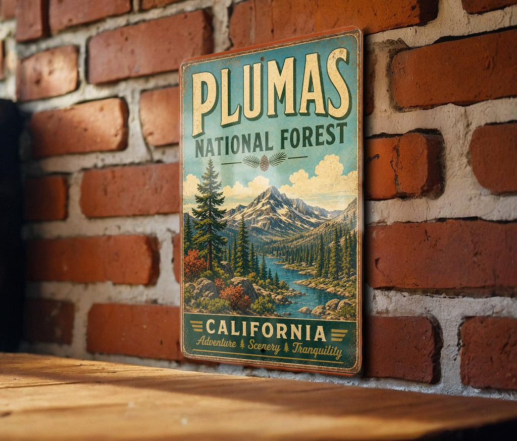 Plumas National Forest California Vintage Style Metal Sign, Plumas County Outdoor Recreation Decor, Rustic Cabin Wall Sign — photo 2