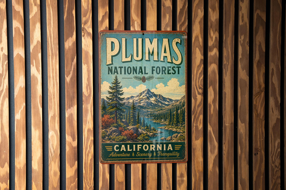 Plumas National Forest California Vintage Style Metal Sign, Plumas County Outdoor Recreation Decor, Rustic Cabin Wall Sign — photo 3