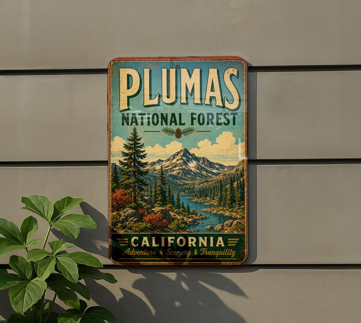 Plumas National Forest California Vintage Style Metal Sign, Plumas County Outdoor Recreation Decor, Rustic Cabin Wall Sign — photo 5