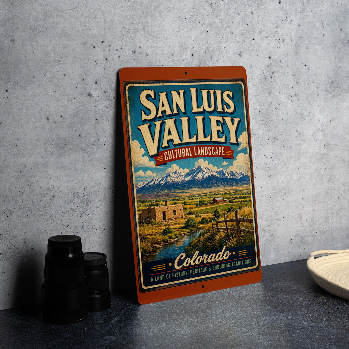San Luis Valley Cultural Landscape Colorado Vintage Style Metal Sign, Mountain Valley Heritage Landmark Decor Plaque — photo 4