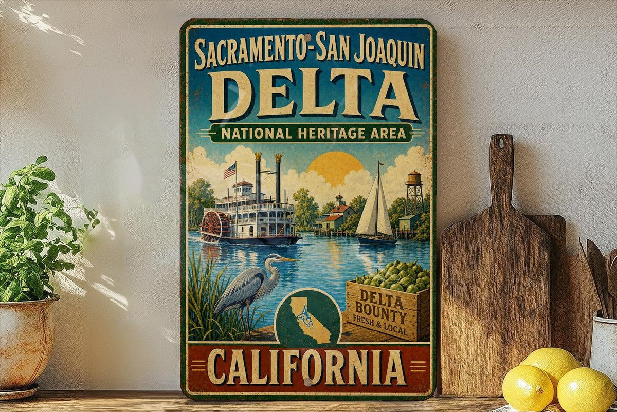 Sacramento San Joaquin Delta National Heritage Area Vintage Metal Sign California Delta Landmark Wall Decor — photo 1