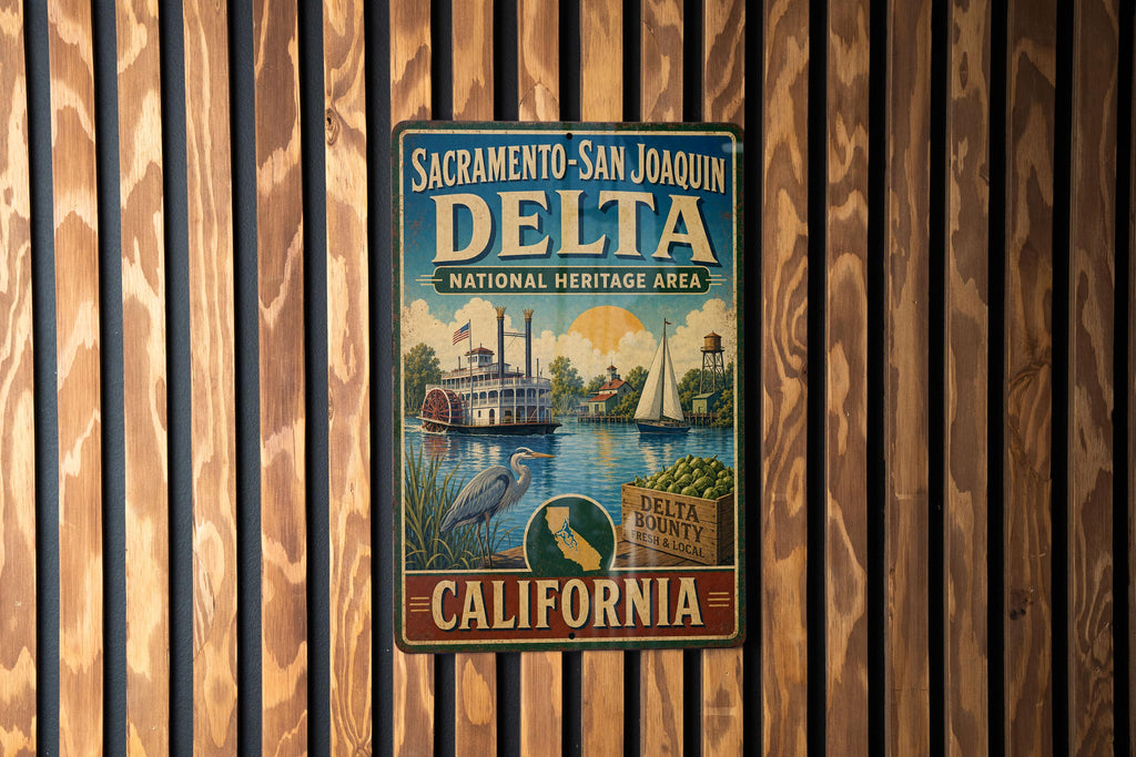 Sacramento San Joaquin Delta National Heritage Area Vintage Metal Sign California Delta Landmark Wall Decor — photo 2