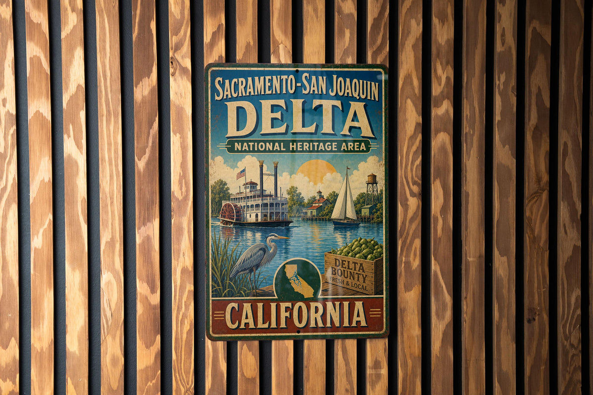 Sacramento San Joaquin Delta National Heritage Area Vintage Metal Sign California Delta Landmark Wall Decor — photo 2