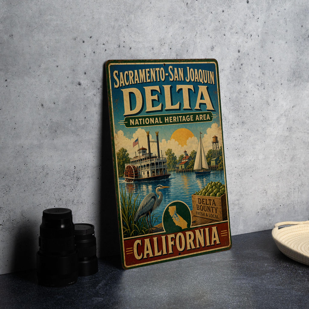 Sacramento San Joaquin Delta National Heritage Area Vintage Metal Sign California Delta Landmark Wall Decor — photo 4