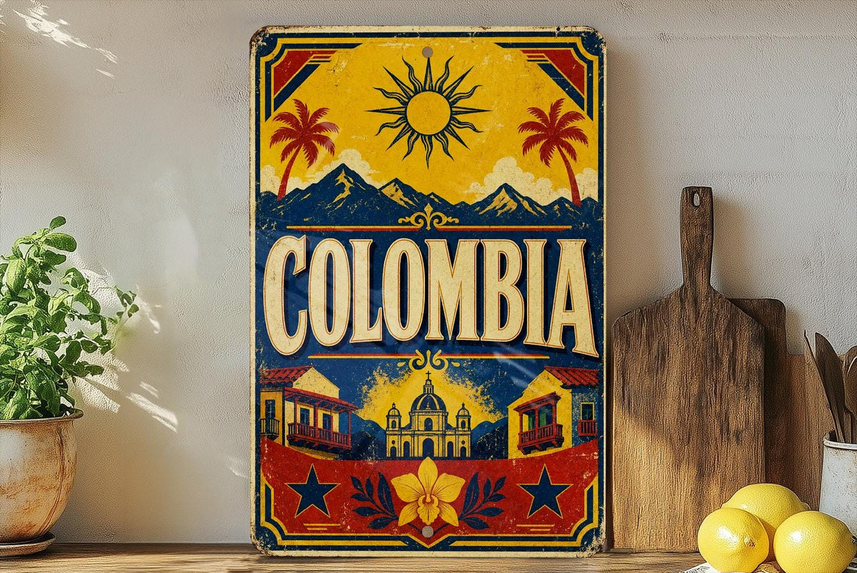 Colombia Flag Metal Sign Vintage Style Colombian National Flag Wall Decor Rustic Home Bar Garage Man Cave Sign — photo 1